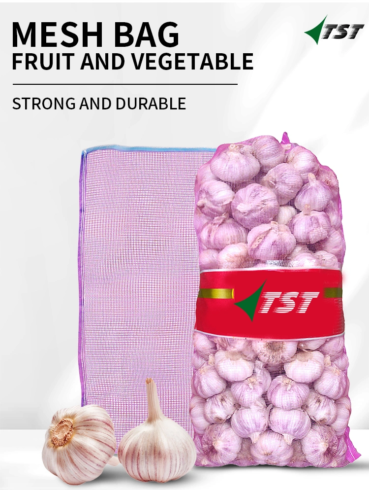 Pink Red Greenn HDPE Mono Mesh Bag with Drawstring for Packing Garlic