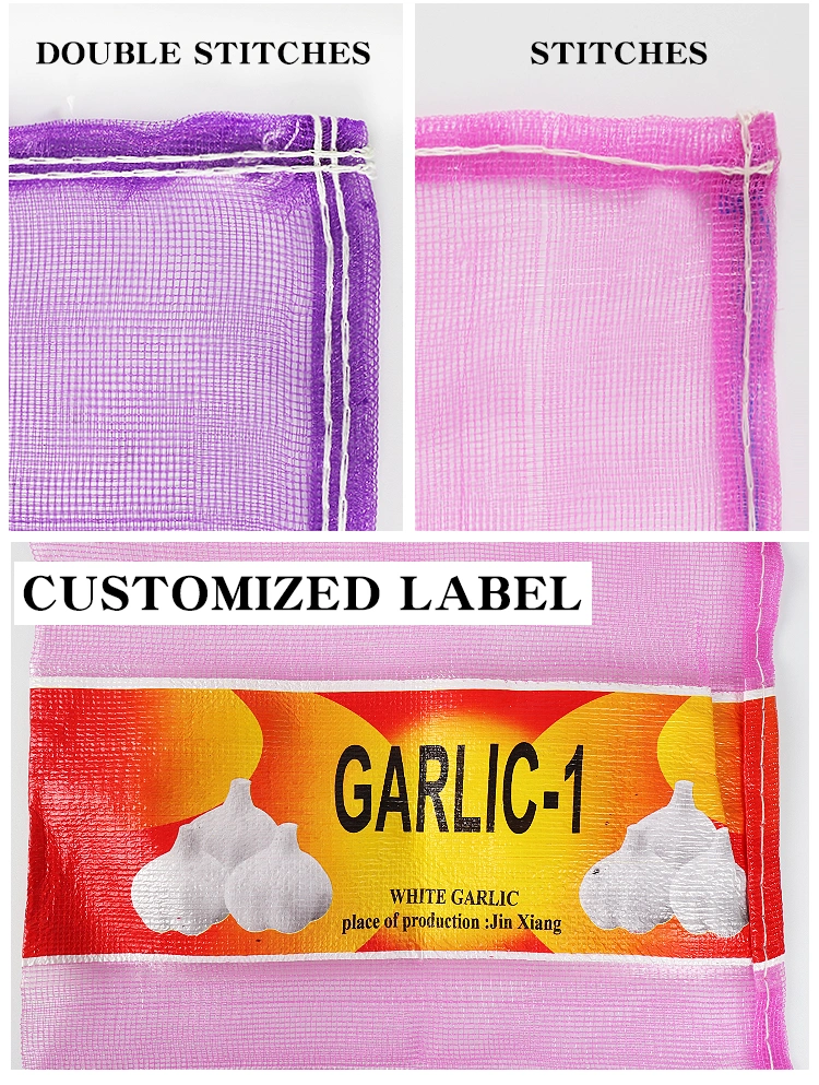 Pink Red Greenn HDPE Mono Mesh Bag with Drawstring for Packing Garlic